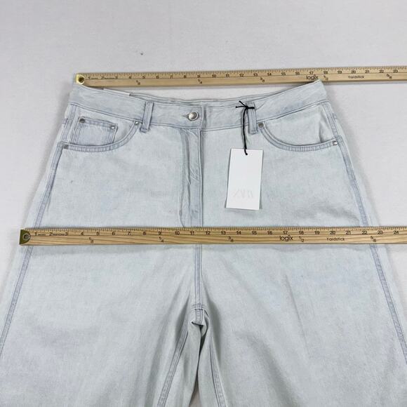Zara Women's High Rise Loose Wide Leg Jean Size 12 Light Blue Wash Trouser - Picture 13 of 16